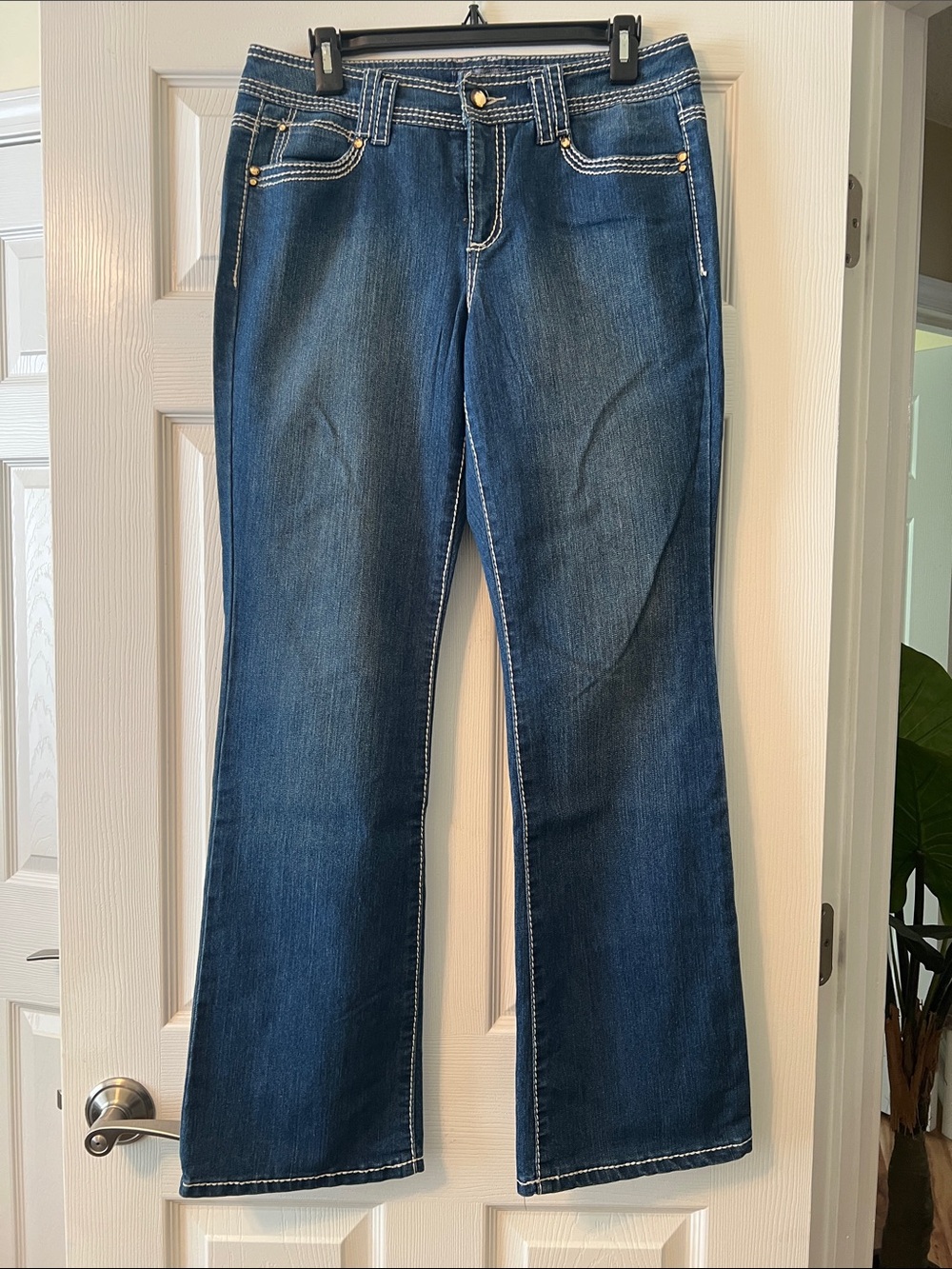 Classic Dark Blue Bootcut Jeans with Sparkle!